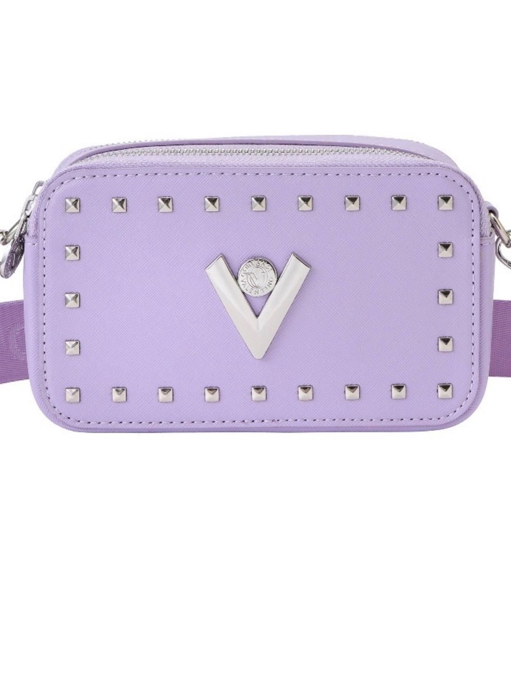 Valentino Orlandi Lavender Studded Crossbody Bag with Silver V Emblem
